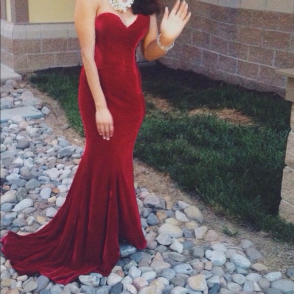Red Velvet Mermaid Gown - Picture 2 of 4